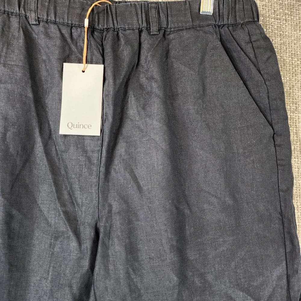 Quince 100% European Linen Pants Womens L Black Pull On Beachy Coastal NEW